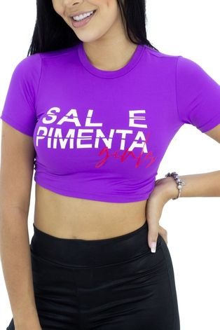 Cropped Manga Curta Sal e Pimenta Girls - Compre Agora