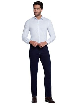 Camisa Dudalina Masculina Slim Tricoline Lisa Stretch Azul Claro