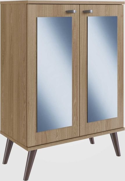 Sapateira Retrô com Espelho, 2 Portas e 3 Prateleiras Oak Completa Móveis - Marca Completa Móveis