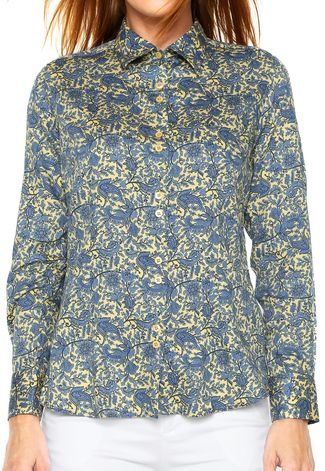 Camisa Dudalina Floral Amarela/Azul