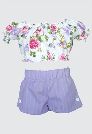 50750 - Conjunto Bata Croped Floral com Short Lilas Miss Doll Multicolorido