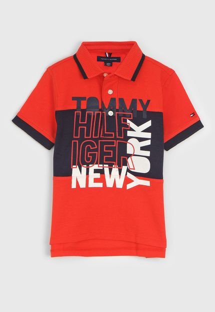Camisa Polo Tommy Hilfiger Kids Infantil Lettering Laranja - Marca Tommy Hilfiger Kids