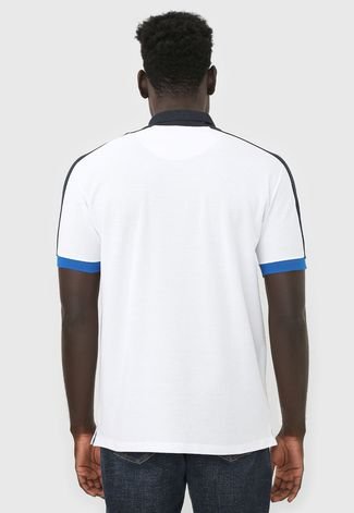 Camisa Polo Aleatory Reta Bordado Branca/Azul-Marinho