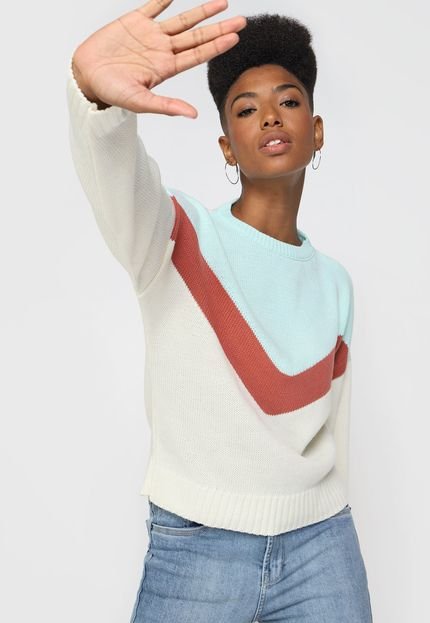 Suéter Tricot Roxy For Two Off-White/Azul - Marca Roxy