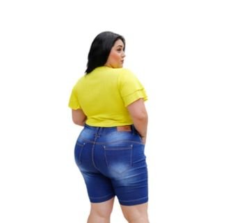 Bermuda Jeans Plus Size Adulto Feminina Azul