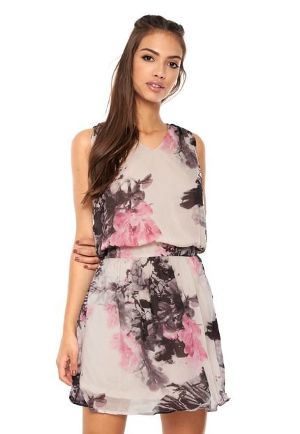 Vestido Queens Paris Curto Floral Bege - Marca Queens Paris