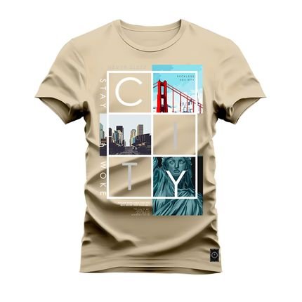 Camiseta Plus Size Unissex Algodão Estampada Premium Confortável City - Bege - Marca Nexstar