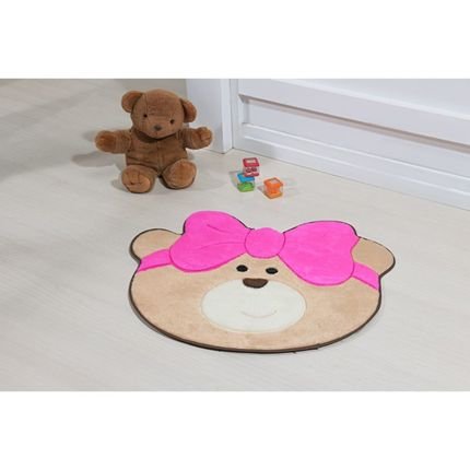 Tapete para Quarto Infantil Formatos Baby - 75cm x 62cm - Ursinha Laço - Pink - Marca Guga Tapetes