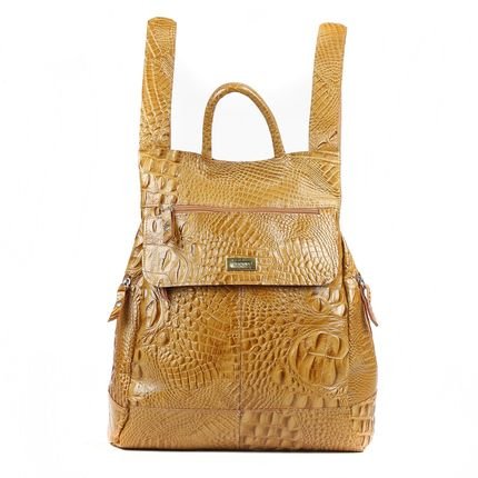 Mochila Feminina Meyre Social Anti Furto Notebok em Couro Croco Caramelo - Marca Betania Couros