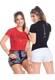 Camiseta Paq X2 Juvenil Femenino Bicolor - Rojo Y Negro Atypical