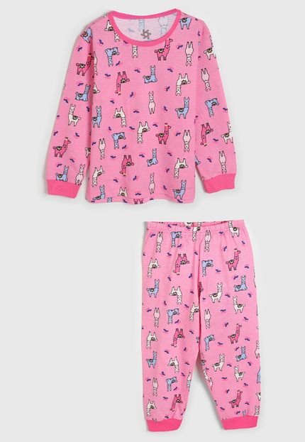 Pijama Brandili Longo Infantil Lhama Rosa - Marca Brandili