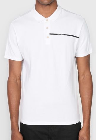Camisa Polo Calvin Klein Jeans Reta Logo Branca