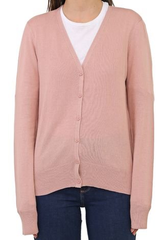 Cardigan Hering Tricot Liso Rosa