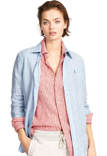 Camisa Lauren Ralph Lauren Slim Stretch Stripe Azul/Branca - Marca Lauren Ralph Lauren
