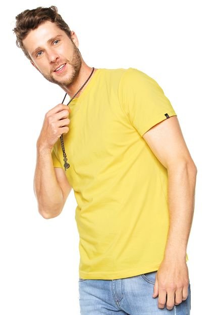 Camiseta FiveBlu Manga Curta Basic Colors Decote V Amarelo - Marca FiveBlu