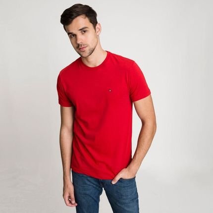 Camiseta Tommy Hilfiger Clássica Gola C Vermelha - Marca Tommy Hilfiger
