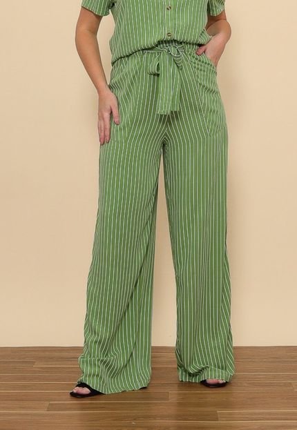 Calça Pantalona Viscolinho Listrado Verde - Marca Aura