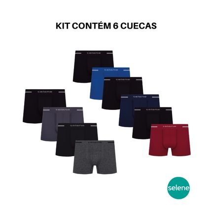 Kit Com 6 Cuecas Boxer Selene Box Microfibra Masculina - Marca Selene
