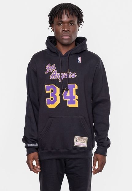 Moletom Mitchell & Ness NBA Masculino Shaquille O'Neal Los Angeles Lakers Preto - Marca Mitchell & Ness
