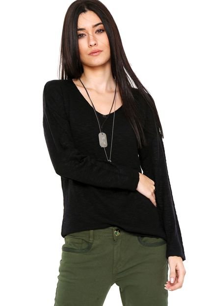 Blusa Tricot FiveBlu Texturizada Preta - Marca FiveBlu