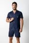 Pijama 4 Estações Masculino Adulto Com Botão Aberto Short Curto Verão Conforto Azul Marinho - Marca 4 Estações