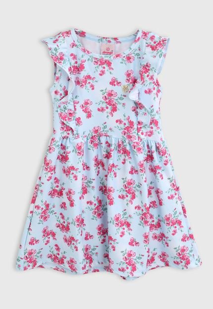 Vestido Abrange Infantil Floral Azul/Rosa - Marca Abrange