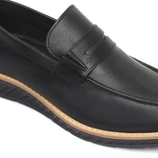 Sapato Oxford Masculino Loafer Tratorado Couro All Black Preto
