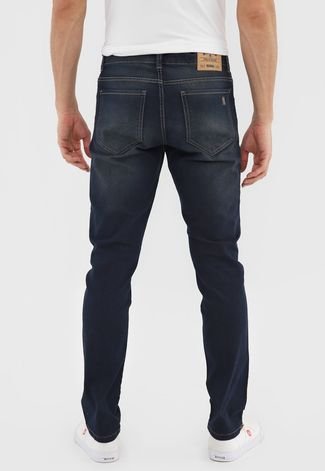 Calça Jeans Polo Wear Slim Pespontos Azul-Marinho