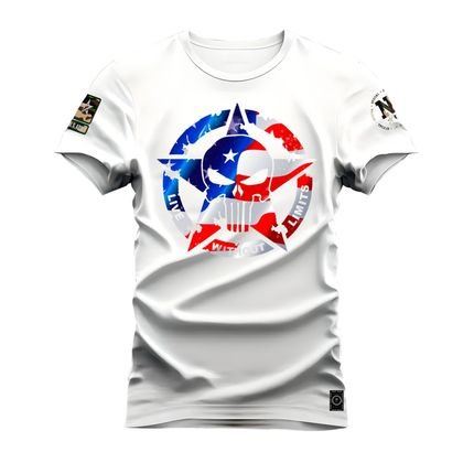 Camiseta Plus Size Premium Algodão Estampada Caveira American  - Branco - Marca Nexstar