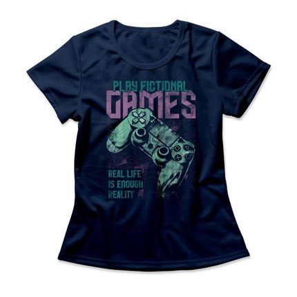 Camiseta Feminina Play Fictional Games - Azul Marinho - Marca Studio Geek 