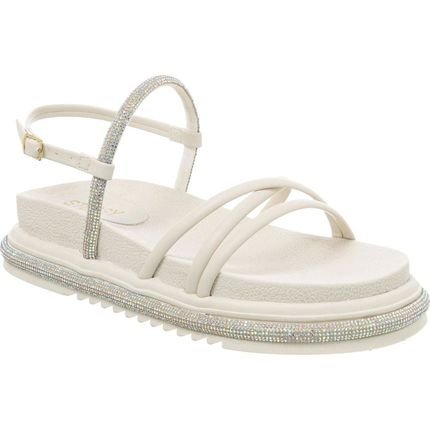 Sandália Papete Feminino Confortável Brilho  Off White - Marca Stessy Shoes