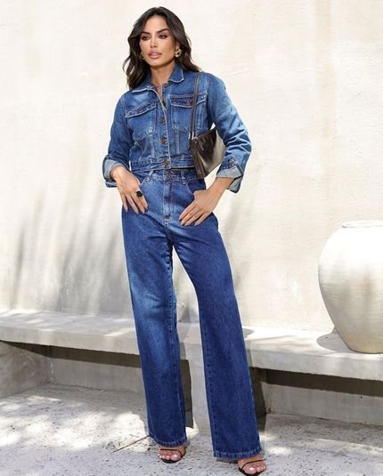 Calça Jeans Wide Leg Feminina Cintura Alta Básica 23930 Escura Consciência - Marca Consciência