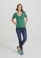 Blusa Básica Feminina Em Algodão Com Decote V - Verde - Marca Hering