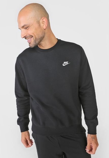 Moletom Flanelado Fechado Nike Sportswear Club Crw BB Preto - Marca Nike Sportswear