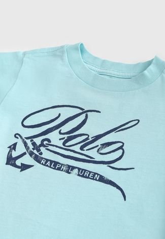 Camiseta Polo Ralph Lauren Infantil Lettering Azul