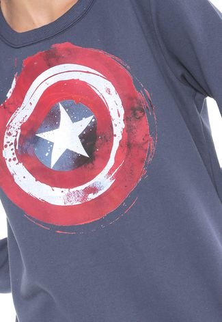 Moletom Flanelado Fechado Cativa Marvel Capitão América Azul-marinho