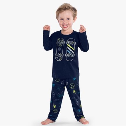 Conjunto Pijama Infantil Menino com Estampa de Skate Kyly Azul Marinho - Marca Kyly