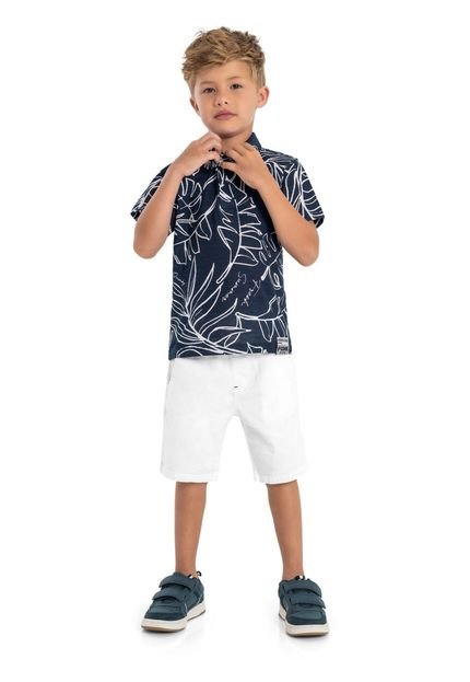 Conjunto Infantil com Camisa Polo e Bermuda em Sarja para Meninos Quimby Azul - Marca Quimby