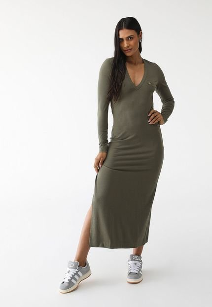 Vestido Canelado Colcci Longo Logo Verde - Marca Colcci