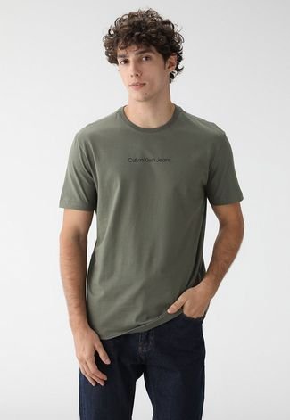 Camiseta Calvin Klein Jeans Reta Logo Verde