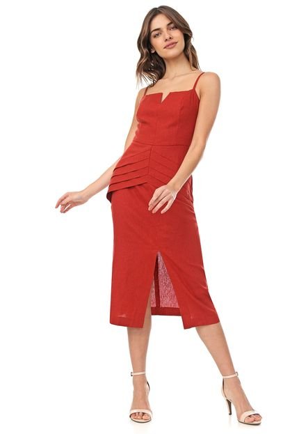 Vestido Linho Lez a Lez Midi Recortes Vermelho - Marca Lez a Lez