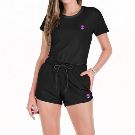 Conjunto Feminino Verão Moda Praia Camiseta Algodão Short Tactel Estampada - Marca Opice