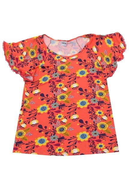 Camiseta NANAI BY KYLY Menina Floral Laranja - Marca NANAI BY KYLY