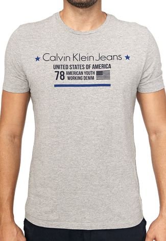 Camiseta Calvin Klein Jeans Lettering Cinza - Compre Agora