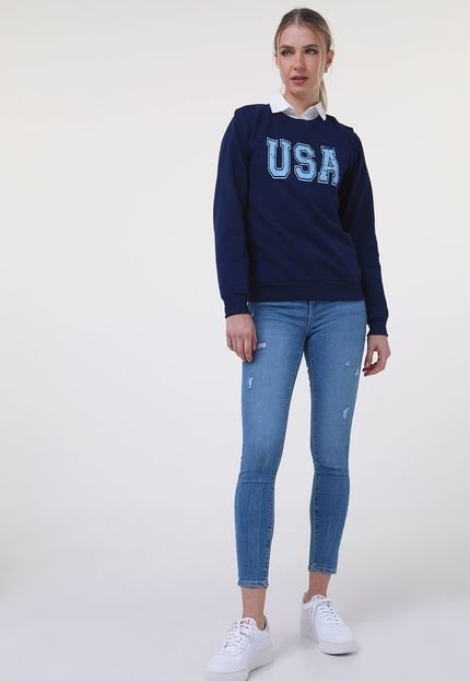 Calça Cropped Jeans Only Skinny Destroyed Azul - Marca Only