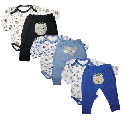 Kit 2 Peças Roupa Bebê Conjunto Body e Mijão Bumbum Bordado Azul - Marca Koala Baby