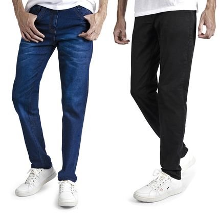 Kit 2 Calça Jeans Masculino Skinny Preta   Azul Escura - Marca Polo State