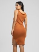 Vestido Midi Regata Canelado Fenda Lateral Moda Casual Feminina Vicbela Terracota - Marca Vicbela