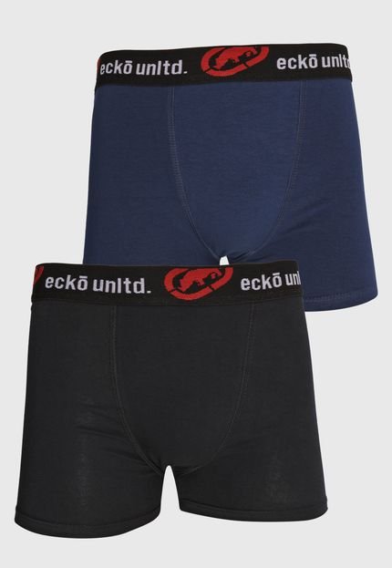Kit 2pçs Cueca Ecko Unltd Boxer Logo Preto/Azul-Marinho - Marca Ecko Unltd