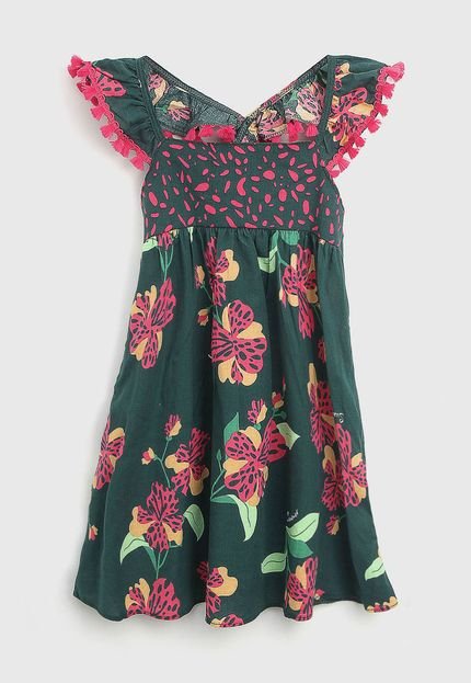 Vestido NANAI BY KYLY Infantil Floral Verde/Rosa - Marca NANAI BY KYLY
